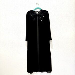 Vintage Adrianna Papell Black Long Sleeve Dress with Embellishments L